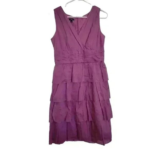 Talbots Women's Magenta Cotton Sleeveless V-Neck Ruffle Layered Skirt Dress - Picture 2 of 10